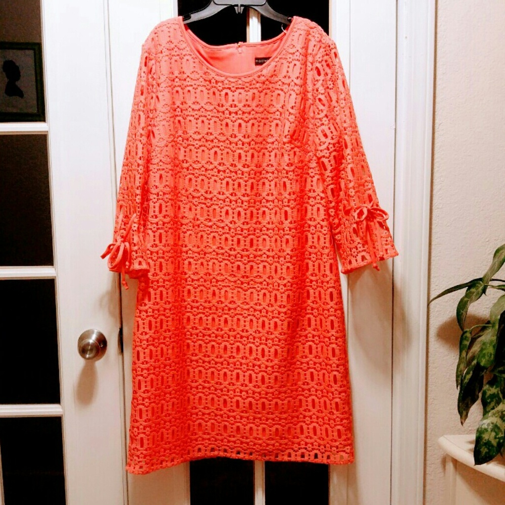 Coral Lace Midi Dress